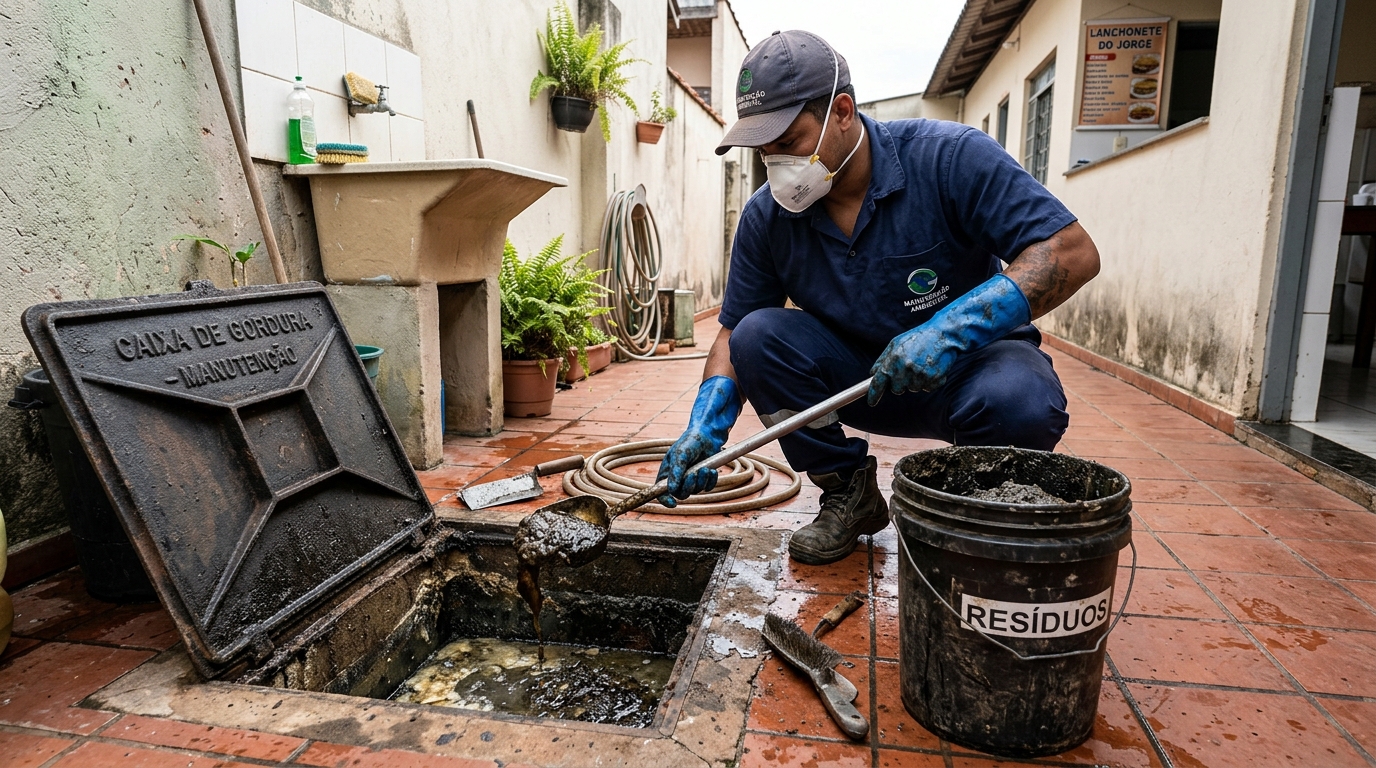 Remoção de resíduos da caixa de gordura em Gravataí‑RS